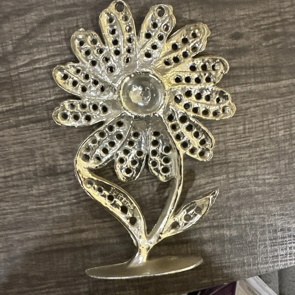 Earring Stand Holder Vintage Silver plated Jewelry Sunflower Daisy Flower